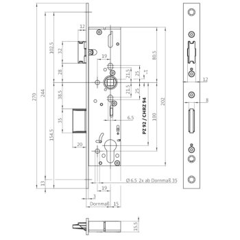 Preview: Rohrrahmenschloss BKS Panik-E Serie B-18260  Dorn 30/35/40/45 Wechselstulp