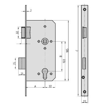Einsteckschloss Haustürschloss Serie 28 für Profilzylinder DIN (65mm x 92mm ) R/L