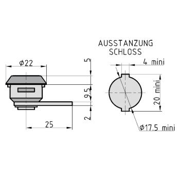 Hebelschloss HS 320 für Universelle Verwendung mit Klammer 2/4 Schlüssel