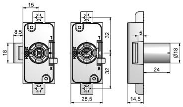 Preview: Drehstangenschloss Huwil 0246 Dornmaße 15-30 ohne Zylinder