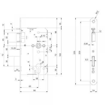 Preview: Einsteckschloss für FH Türen Antipanik+Selbstverriegelung PZ72/65/24/9 (links/rechts)