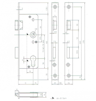 Preview: Glastür-Einsteckschloss für Falztüren KFV 521 1/2  PZ72