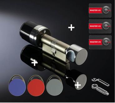 Preview: ISEO Libra LE60 Elektronischer Modularzylinder mit App Bedienung IP66 + 3 Masterkarten + 3 Transponder + Montagewerkzeug