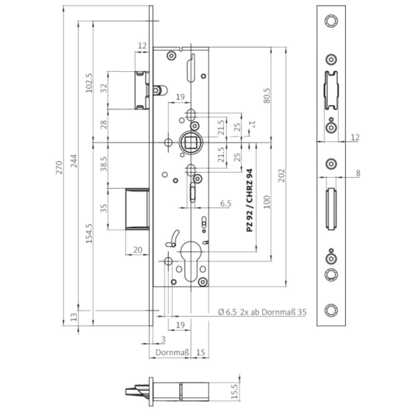 Rohrrahmenschloss BKS Panik-E Serie B-18260  Dorn 30/35/40/45 Wechselstulp