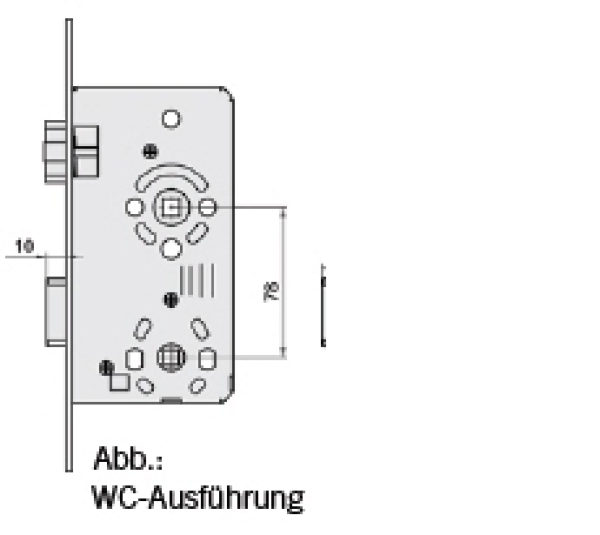 Einsteckschloss für Objekt-Innentüren Kl.3 WC 78/55/60/65, Stulp 20x235 mm, Edelstahl, R/L