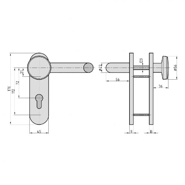 Türbeschlag FS 2150 (7529-0100) Wechsel-Garnitur (TS 44 – 66mm / AB 72mm / VK 9mm)