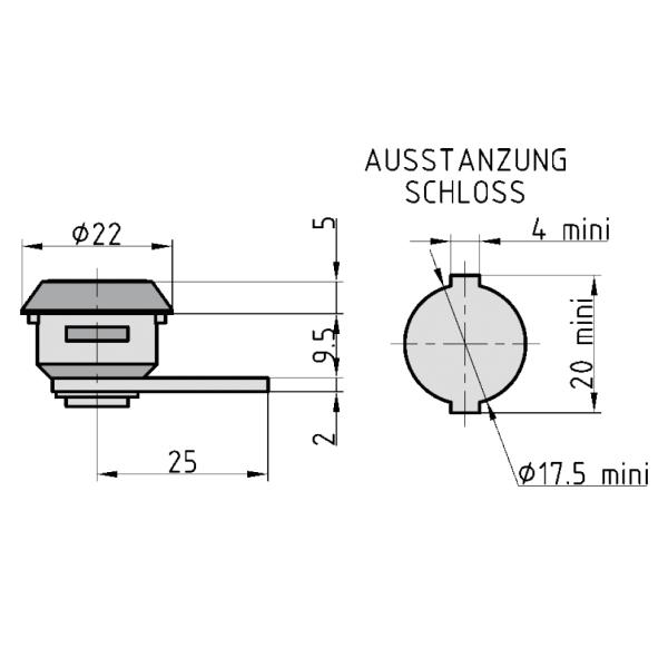 Hebelschloss HS 320 für universelle Verwendung mit Klammer 2/4 Schlüssel