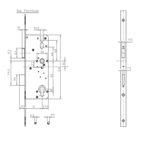 KFV Reparatur Hauptschloss HS8092 Dorn 55/65/80 mm, PZ92 Mittelniet