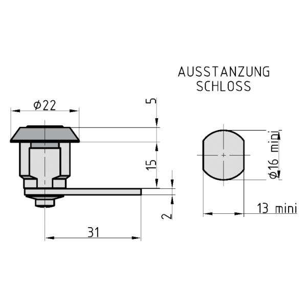 Hebelschloss HS 310 für Universelle Verwendung mit Mutter 2/4 Schlüssel