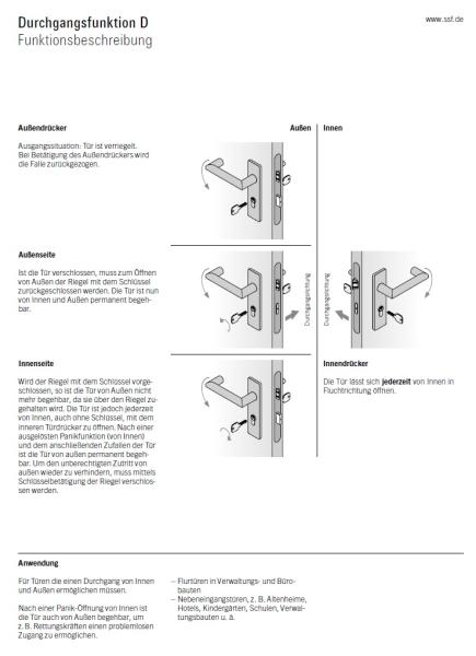 Einsteckchloss für Feuerschutztüren mit Antipanik-Durchgangsfunktion D PZ72/65/24 R/L