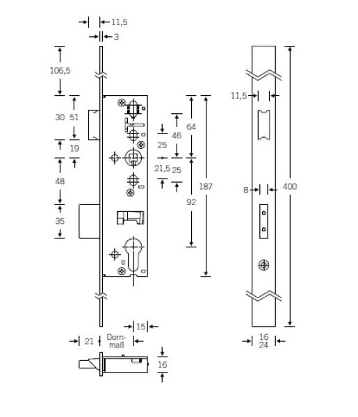 Rohrrahmenschloss Panik E Serie RR02 Dorn 30/35/40/45 24mm Stulp 400mm Extra Lang
