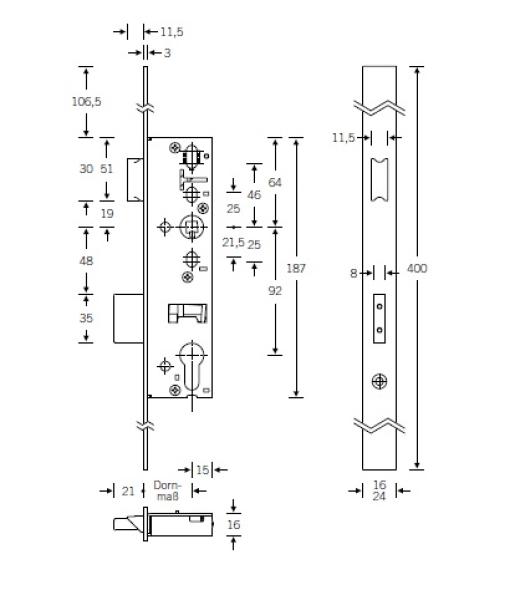 Rohrrahmenschloss RR02 von SSF 30/35/40/45mm Dorn, 24 Stulp, 400mm EXTRALANG