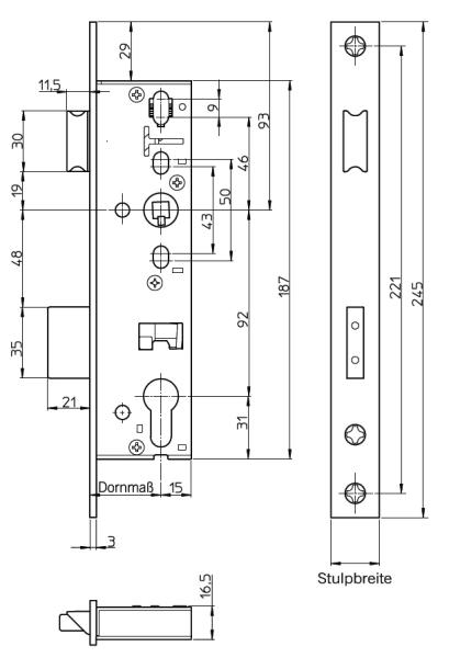 Rohrrahmenschloss Serie RR01 PZ92 Dorn 25-45mm / 8mm / Stulp 16 oder 24mm
