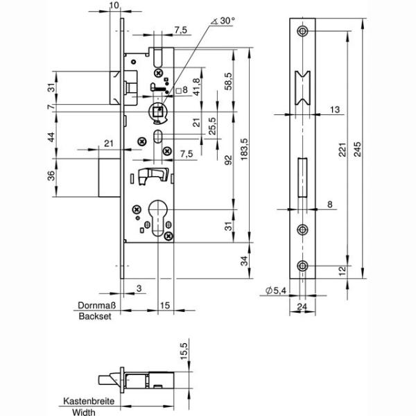 Rohrrahmenschloss WILKA 1438 PZ92 Dorn 30,35,40,45/ 20 und 24mm Flachstulp